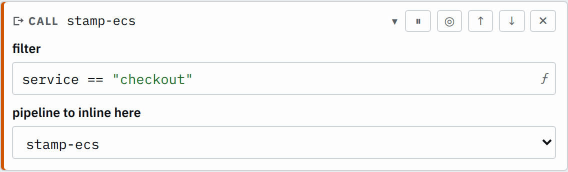 The call step's settings in the pipeline editor