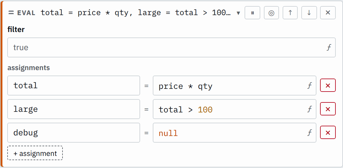 The eval step's settings in the pipeline editor