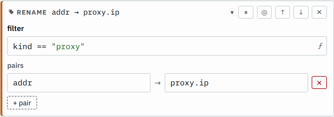 The rename step's settings in the pipeline editor