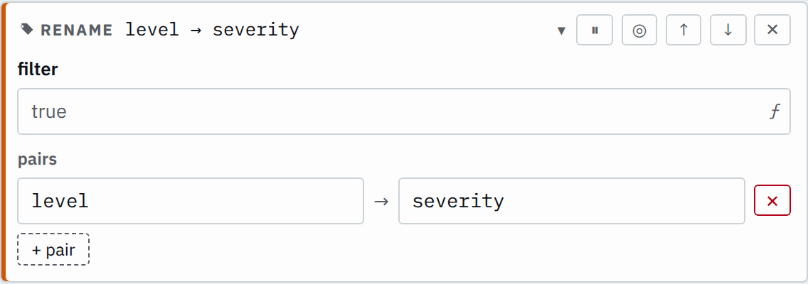 The rename step's settings in the pipeline editor